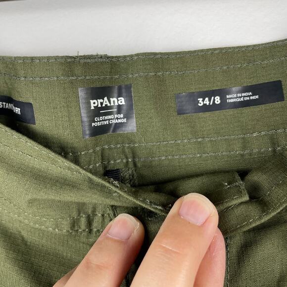 PrAna Men's Double Peak Shorts 34 Ripstop 8" Cargo Green Hiking Outdoors NEW - Picture 6 of 9
